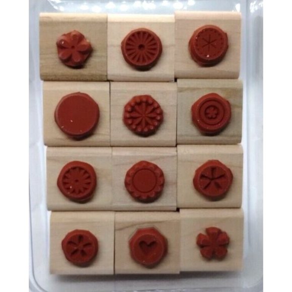 Stampin Up Little Pieces 12 Piece Rubber Stamp Kit Mounted Flowers Circles - Picture 4 of 4